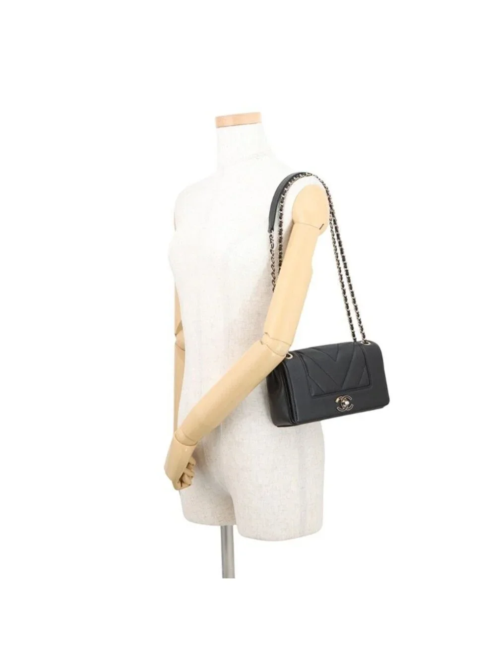 Chanel Chain Shoulder Bag Mademoiselle Stitch Double Flap Leather 2-Way Black